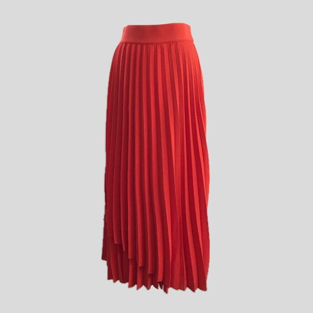 COS Bright Orange Pleated Mid Rise Chiffon Bold Flowy Minimal Midi Skirt - 38 S
